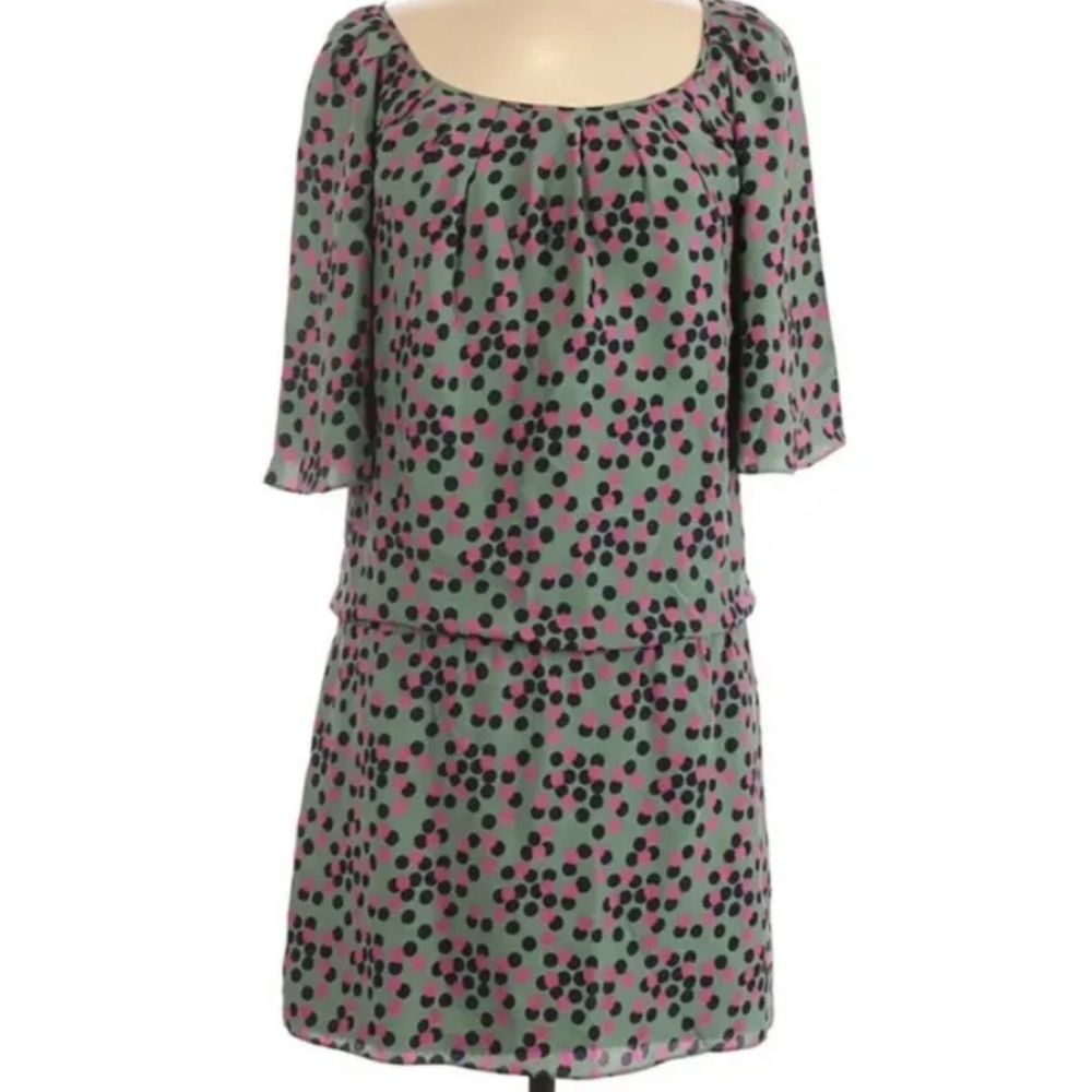 Juicy Couture Polka Dot Green Pink Black Silk Tunic Dress Sz 4
